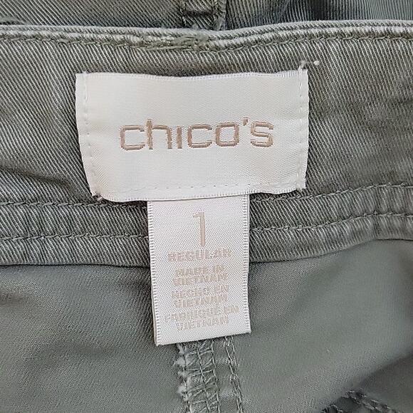 Chico's Utility Green Brooke Seamed Regular Slim Leg Twill Pants Size 8 - Picture 6 of 7